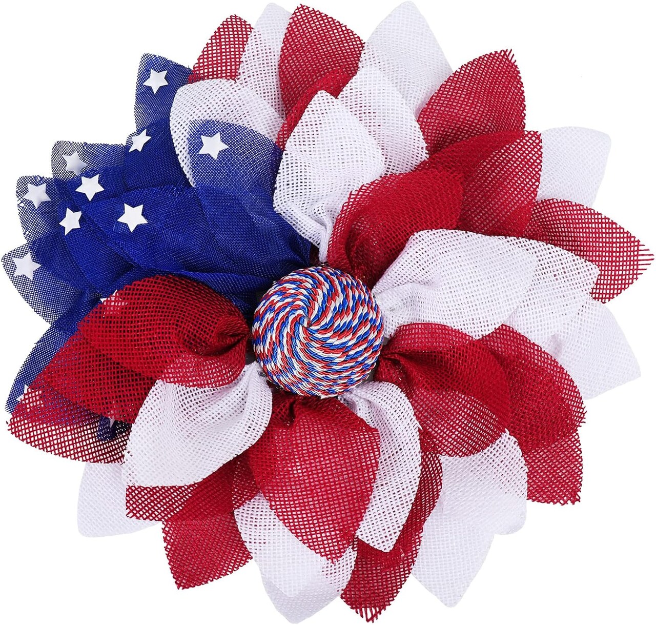 Here’s a polished reworded version of your title in one option: Independence Day Patriotic Wreath – Handmade American Flag Flower-Shaped Garland for Front Door, Window, or Wall Decoration, Perfect for 4th of July & Memorial Day